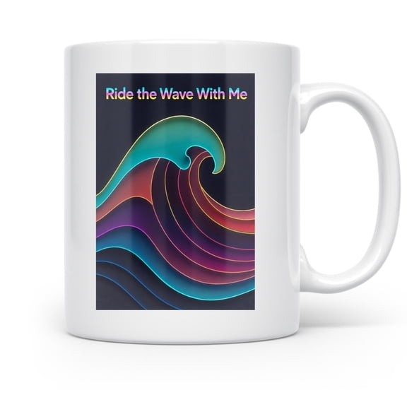 Ride the Wave 11 oz Coffee Mug - Nostalgic Vaporwave Desk Accent White Ceramic