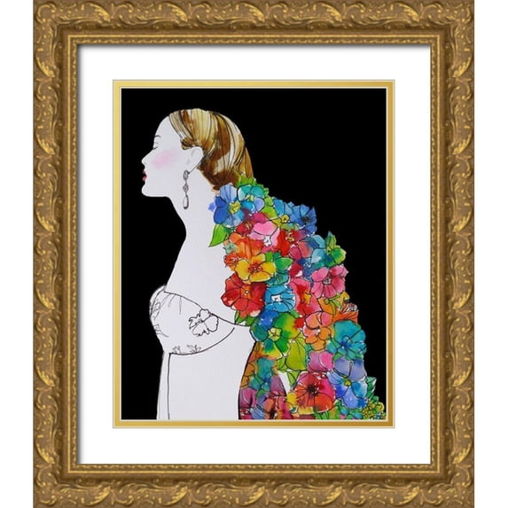 Rideout, Schuyler 20x24 Gold Ornate Wood Framed with Double Matting Museum Art Print Titled - Flower Hair