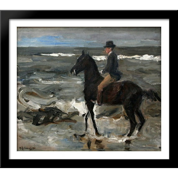 Rider on the Beach 32x28 Large Black Wood Framed Print Art by Max Liebermann