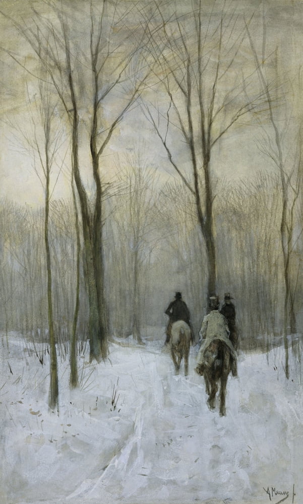 Riders In The Snow In The Haagse Bos Canvas Art - (18 x 24)