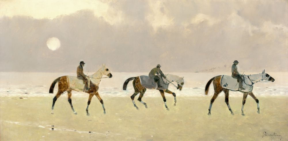 Riders On The Beach At Dieppe Canvas Art - (24 x 18)