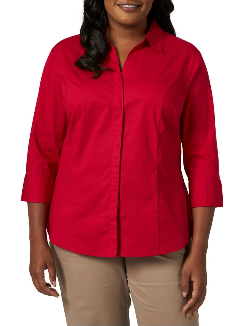 Lee® Riders Plus Size Easy Care 3/4 Sleeve Woven Shirt, Business