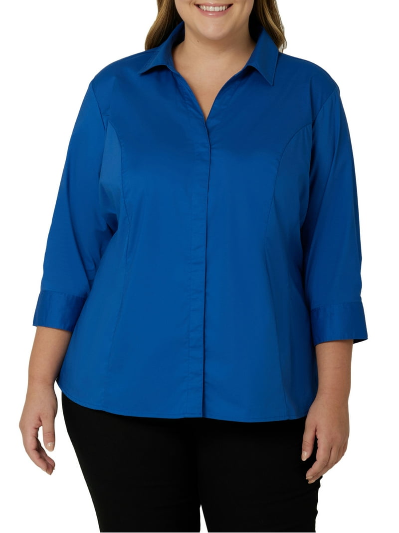 Riders by Lee Indigo Plus Easy Care 3/4 Sleeve Woven Shirt - Walmart.com