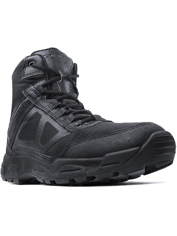 Ridge Men 6" Waterproof Leather Non-Slip Tactical Military Work Black Shoe Boots Shoes - Size 5.5M