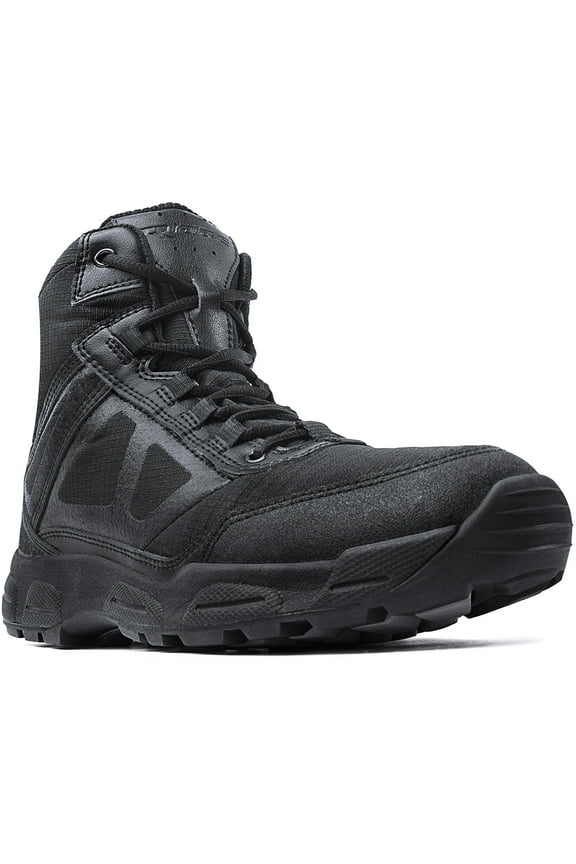 Ridge Men 6" Waterproof Leather Non-Slip Tactical Military Work Black Shoe Boots Shoes - Size 7M