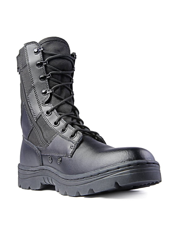 Ridge Men 8" Waterproof Leather Non-Slip Tactical Military Work Black Shoe Boot, S7W
