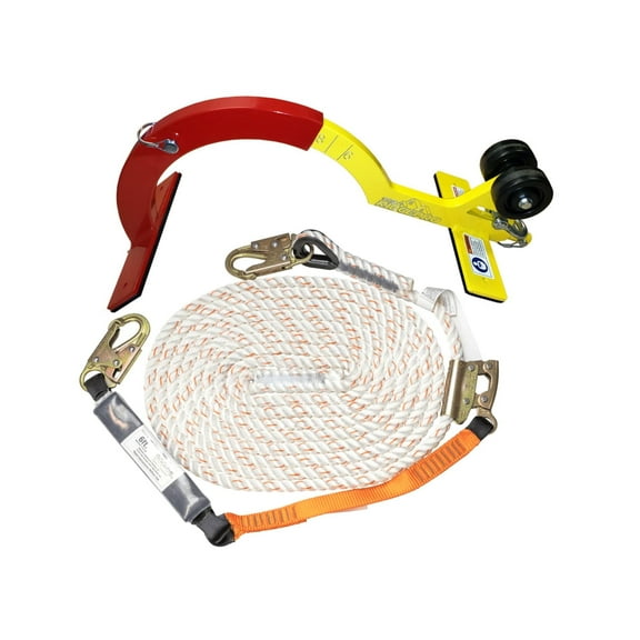 Ridge Pro Roof Anchor System 50ft Vertical Lifeline Bundle, Red and Yellow Aluminum, OSHA Compliant