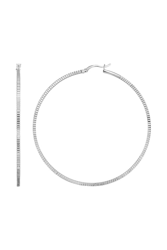 Ridge Textured Hoop Earrings in Sterling Silver