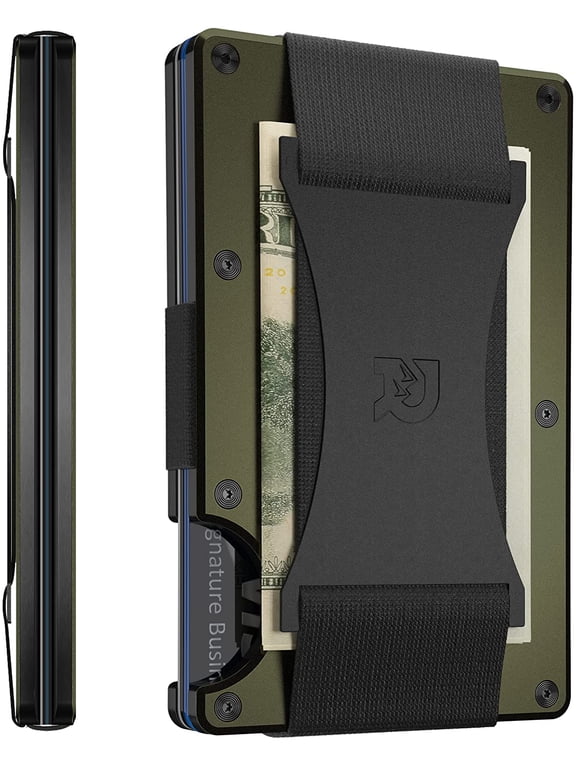 Ridge Wallet for Men - Slim Minimalist Compact Wallet and Card Holder, RFID Protected Front Pocket Wallets for Men with Integrated Cash Strap (Matte Olive)