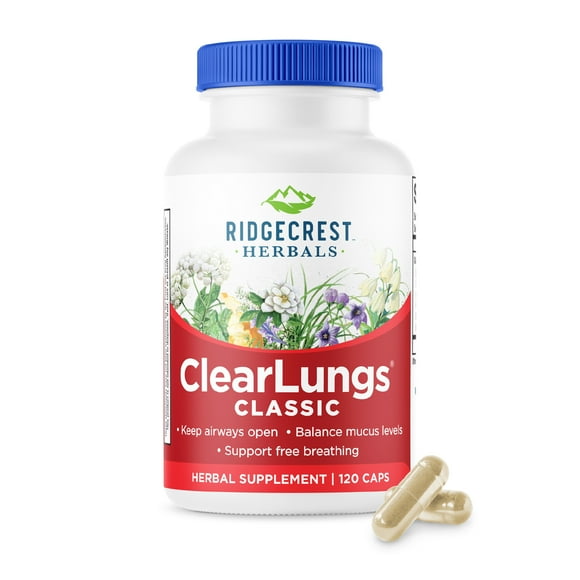 Ridgecrest Herbals ClearLungs Classic, Natural Lung and Nasal Daily Health Supplement for Bronchial, Respiratory, Immune, Sinus, and Mucus Wellness Support, Herbal Formula (120 Caps, 60 Serv)