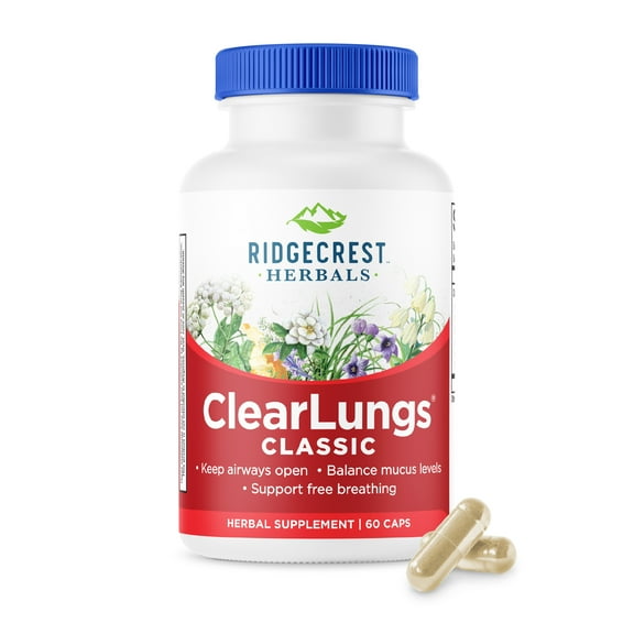 RidgeCrest Herbals ClearLungs Classic, Natural Lung and Nasal Daily Health Supplement for Bronchial, Respiratory, Immune, Sinus, and Mucus Wellness Support, Herbal Formula (60 Caps, 30 Serv)