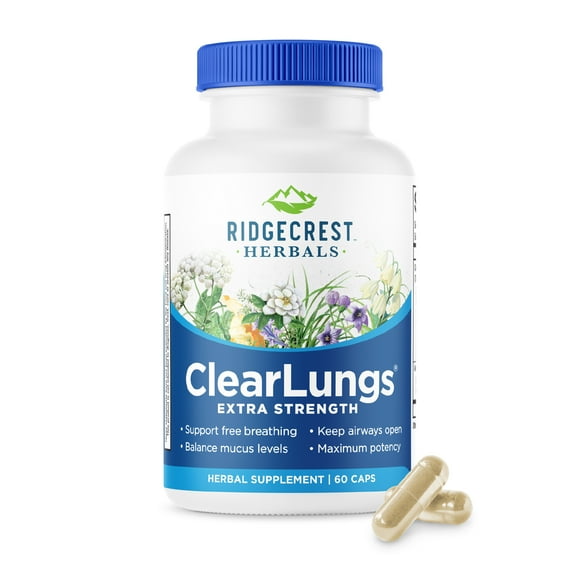 RidgeCrest Herbals ClearLungs Extra Strength, Natural Lung Health Formula, Bronchial Support 60 Caps