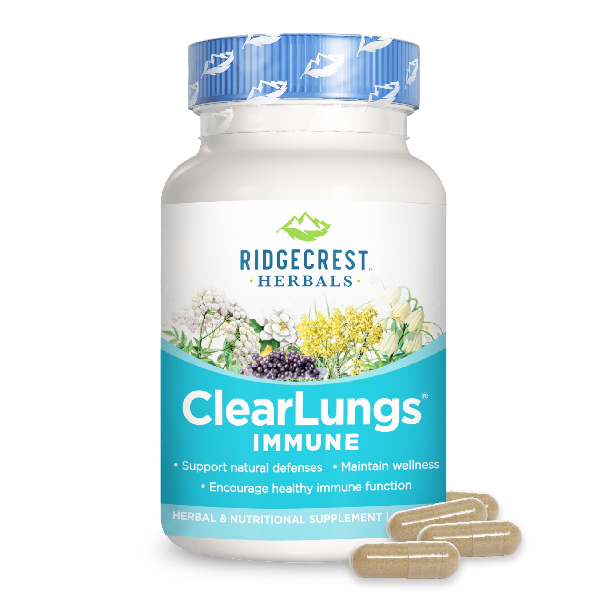 RidgeCrest Herbals ClearLungs Immune, Lung Support Supplement with Elderberry, Zinc, Vitamin C, Vitamin A, Olive Leaf, Mullein, Lung Wellness Formula for Respiratory Health (60 Vegan Caps, 30 Serv)