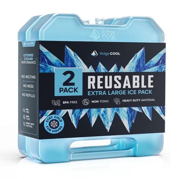 Ridgecool Extra Large Cooler Ice Pack Set, Long Lasting Freezer Packs, BPA Free, 10.28" x 7.8", 2 Pack