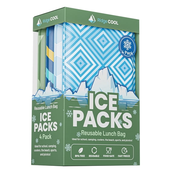 Ridgecool Slim Lunch Box Ice Pack Set, Reusable Gel Freezer Packs, 4.5" x 6" Each, 4 Pack