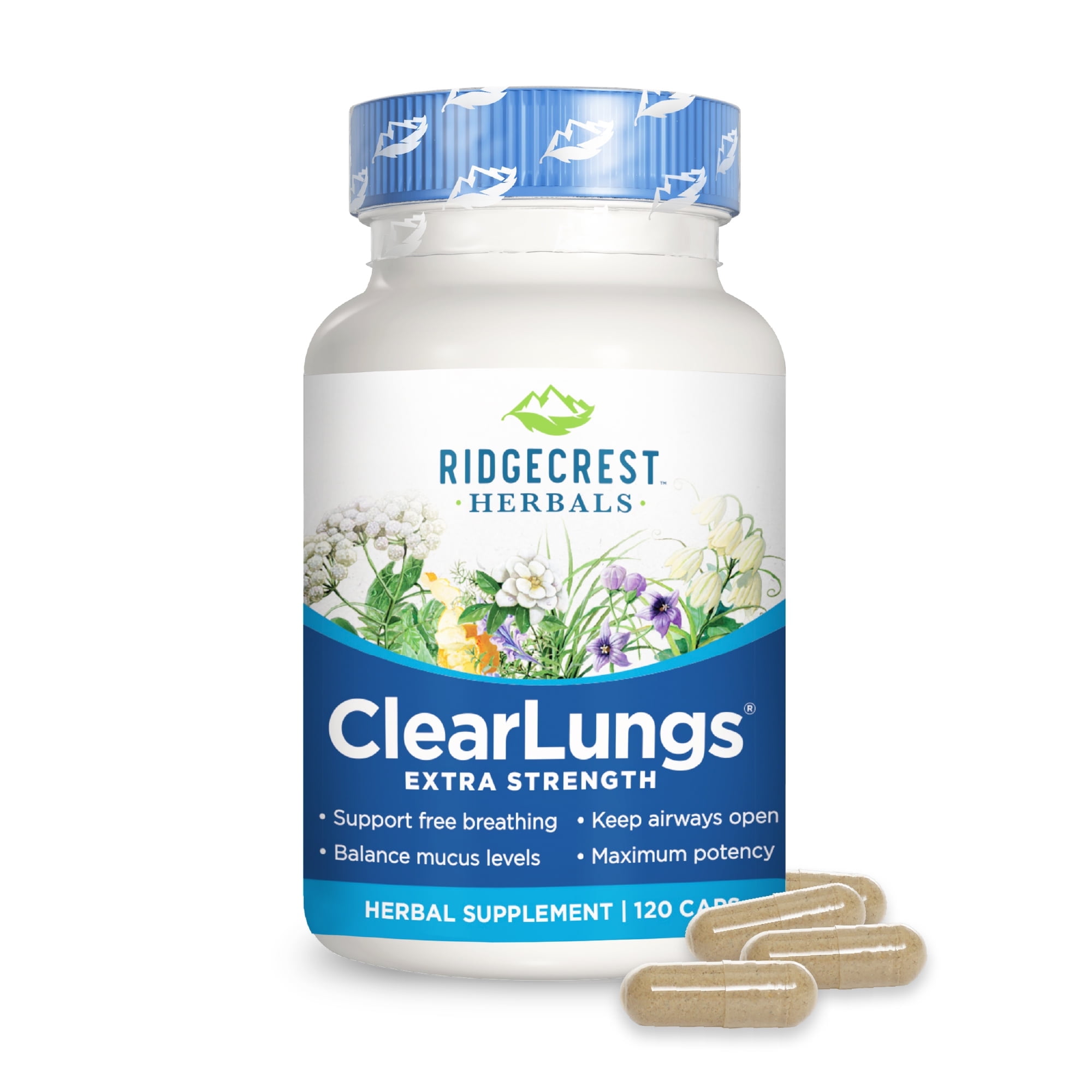 RidgeCrest Herbals ClearLungs Extra Strength, Lung & Nasal Wellness Formula for Bronchial, Respiratory, Sinus, and Mucus Support (120 Caps, 30 Serv)