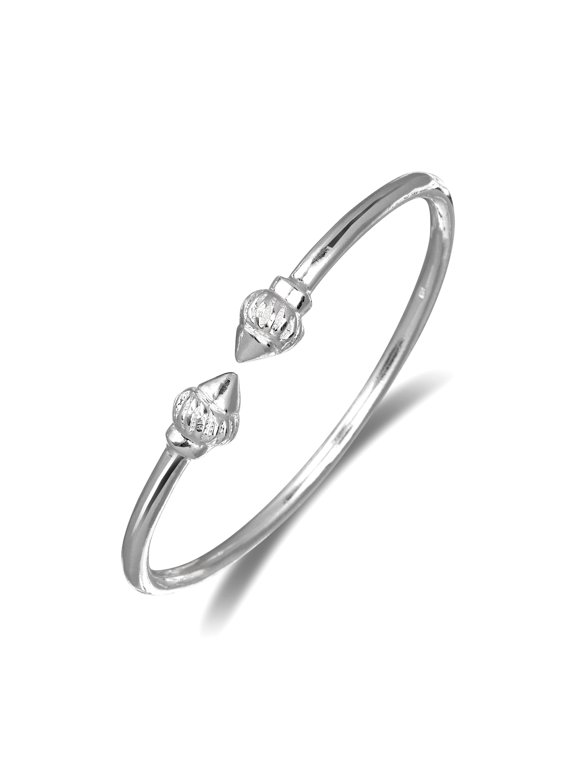 Ridged Arrow Taj Mahal .925 Sterling Silver Plain West Indian Bangle, 1 piece