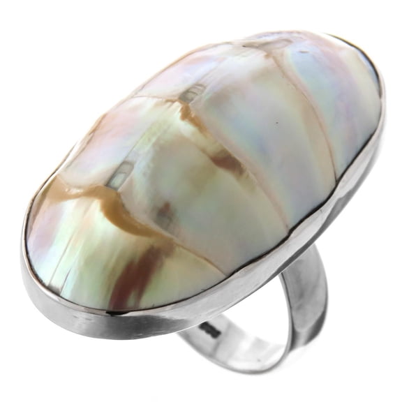 Ridged Nautilus Shell 925 Sterling Silver Ring, 1 1/2"