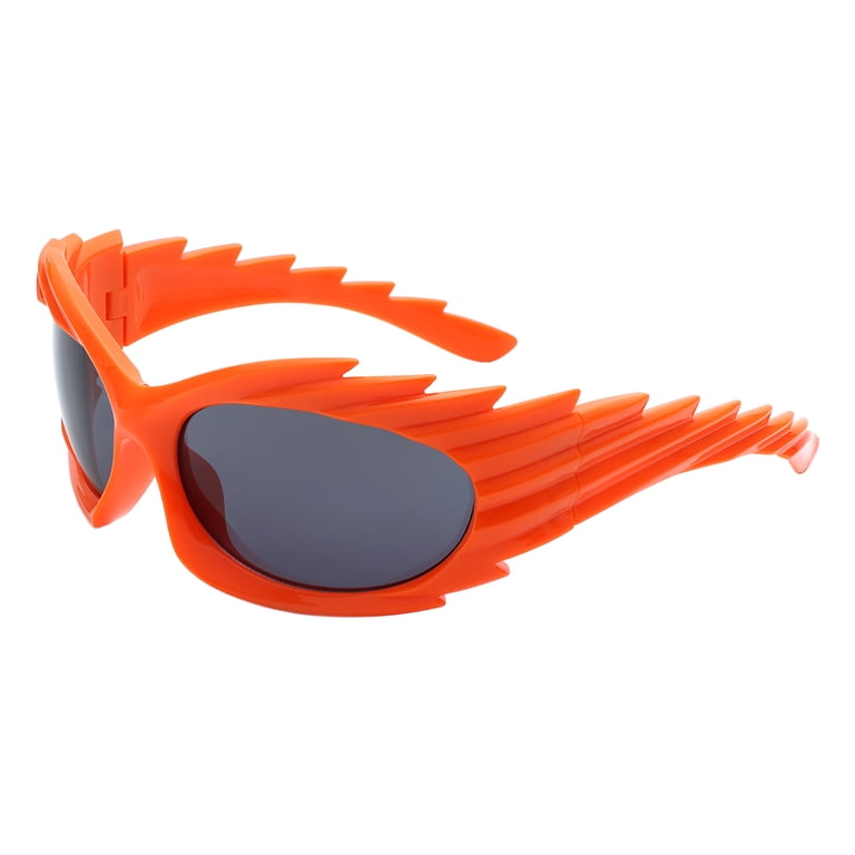 Ridged Spiked Sunglasses Oval Wrap Around Oversized Spiky Frame