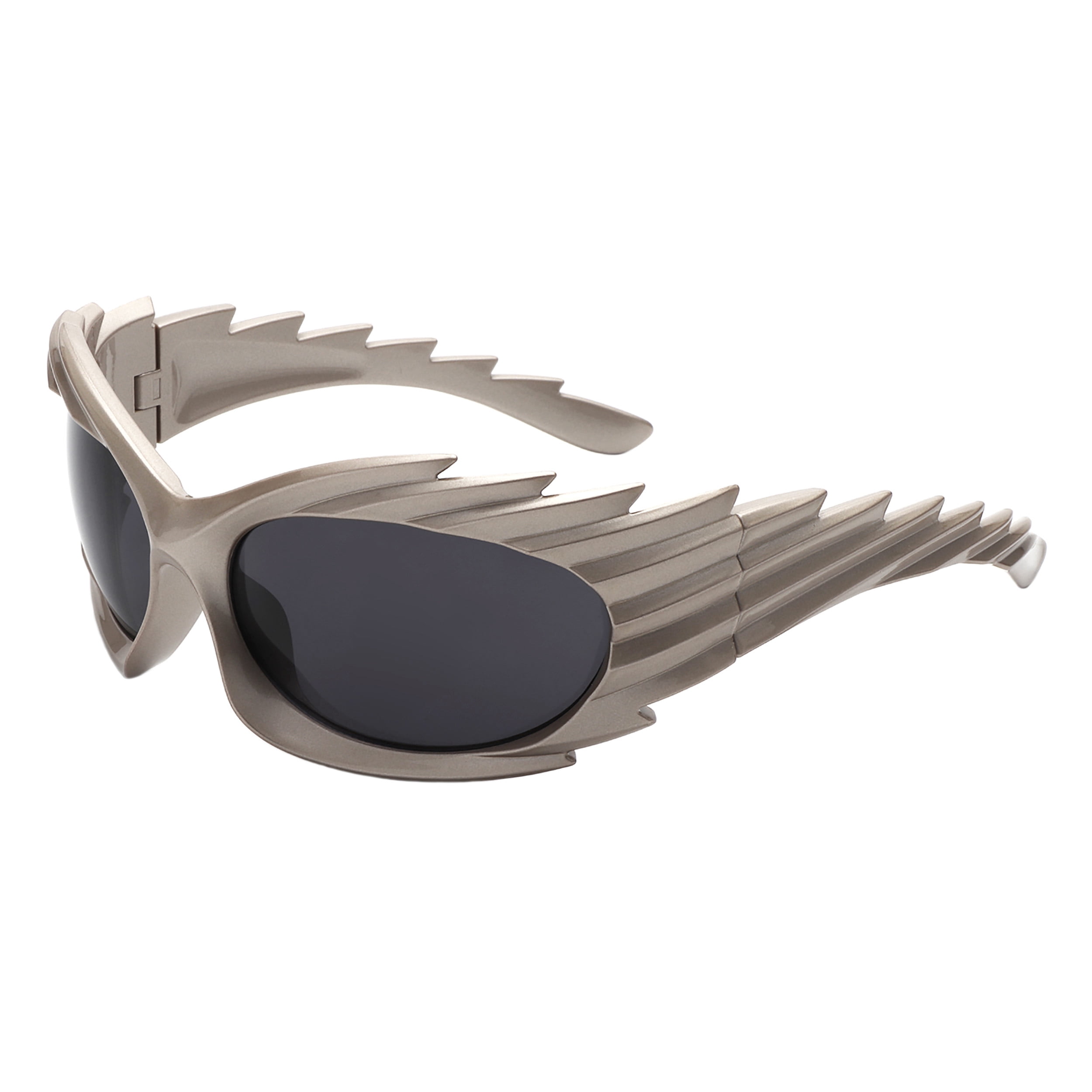 Ridged Spiked Sunglasses Oval Wrap Around Oversized Spiky  display picture 3