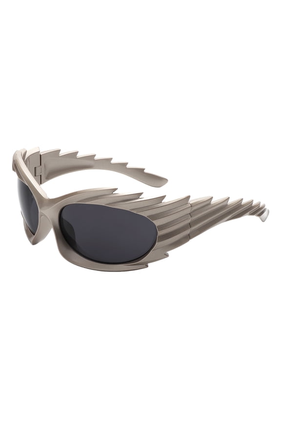 Ridged Spiked Sunglasses Oval Wrap Around Oversized Spiky Frame UV400 Taupe