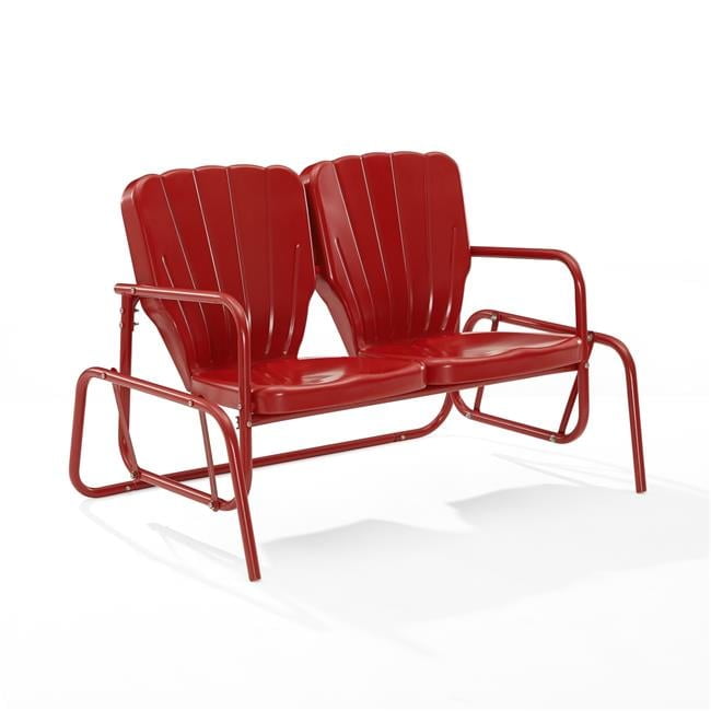 Bright Red Steel Retro Outdoor Loveseat Glider