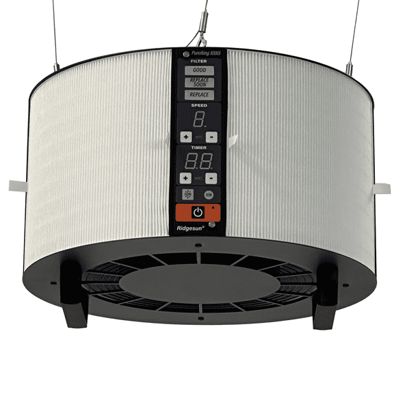 Ridgesun PureRing 1000i 1040 CFM Shop Air Filtration System for Woodworking, Ring Intake Air Filter with BLDC Motor, Remote & 24H Timer, Portable Tabletop or Ceiling-Hanging Use
