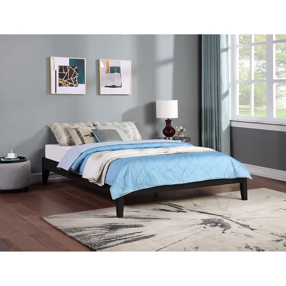 Ridgeview Dark Cocoa Queen Storage Panel Bed Frame - Black Solid Wood, Low-Profile Platform, Box Spring Not Required, Modern & Elegant Bedroom Furniture