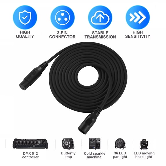 Ridgeyard 1PCS 10ft/3m Stage Par Light Cable XLR 3 Pin DMX512 Signal Wire Connection