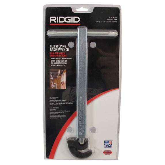 Ridgid Basin Wrench, Alloy Steel, 10 in 31175