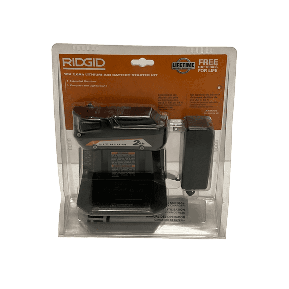 Ridgid 18V Lithium-Ion Charger and Battery Kit, Lightweight 2 Pack, Black R86093