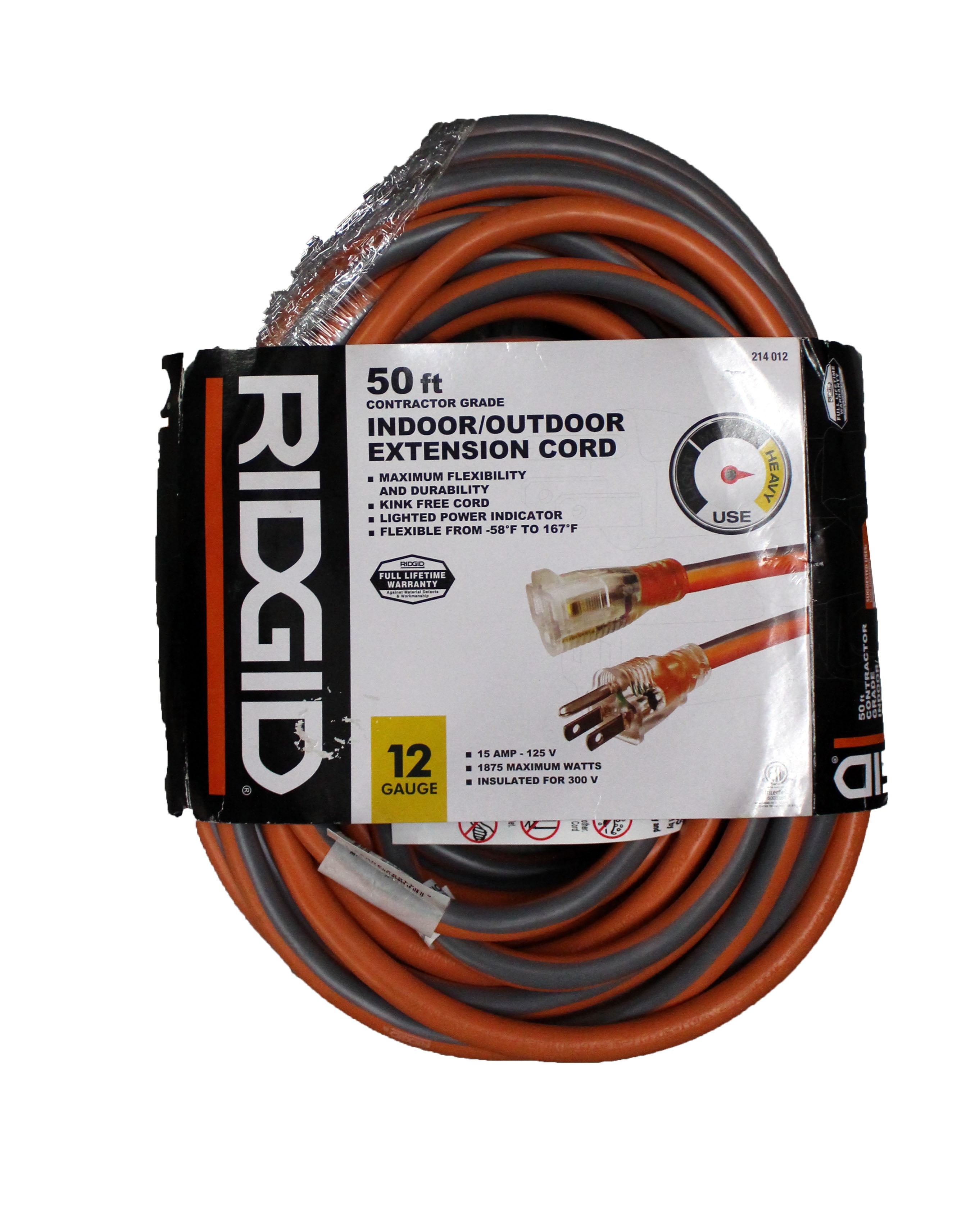 Ridgid 50 Ft.12/3 Heavy Duty Contractor Grade Indoor/Outdoor Extension