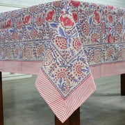 Ridhi 100% Cotton Hand Block Print Thanksgiving Tablecloth 60"x90" Pigeon Blue And Flamingo Pink