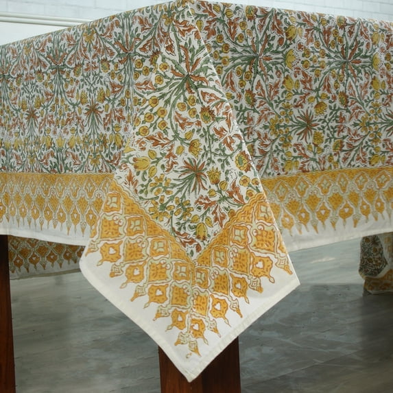 Ridhi Goldenrod Yellow 70"X118" Rectangle Cotton Hand Block Print Tablecloth Gift for Mom