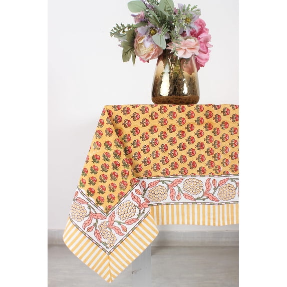 Ridhi Mustard Yellow 72X160 Inches Rectangle 100% Cotton Hand Block Print Washable Tablecloth Halloween Thanksgiving/Christmas Parties/Wedding Use,Fall décor Farmhouse Dining Dinner Tablecloth