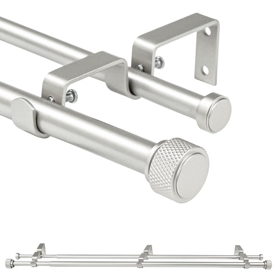 Ridicili 5/8 Inch Adjustable Double Drapery Curtain Rod Set with Rhombic Cylinder Finials, 5/8 Inch Front and 1/2 Inch Back Double Window Drapery Rod, 48"-84", Pewter