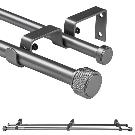 Ridicili 5/8 Inch Adjustable Double Drapery Curtain Rod Set with Rhombic Cylinder Finials, 5/8 Inch Front and 1/2 Inch Back Double Window Drapery Rod, 84"-120", Gun Metal