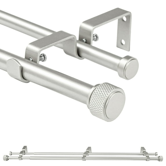 Ridicili 5/8 Inch Adjustable Double Drapery Curtain Rod Set with Rhombic Cylinder Finials, 5/8 Inch Front and 1/2 Inch Back Double Window Drapery Rod, 84"-120", Pewter