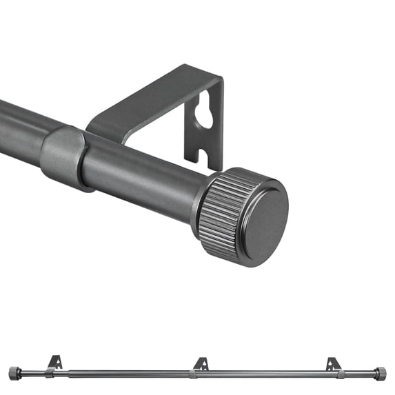 Ridicili 5/8 Inch Adjustable Single Drapery Curtain Rod Set with Poignee Finials, 28"-48", Gun Metal