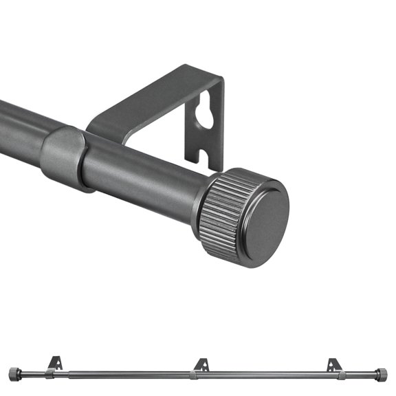 Ridicili 5/8 Inch Adjustable Single Drapery Curtain Rod Set with Poignee Finials, 48"-84", Gun Metal