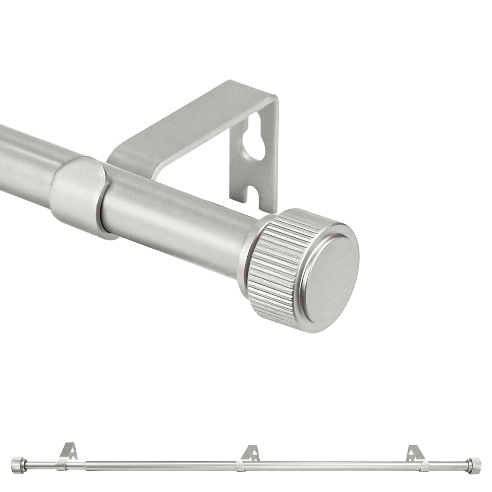 Ridicili 5/8 Inch Adjustable Single Drapery Curtain Rod Set with Poignee Finials, 84"-120", Pewter