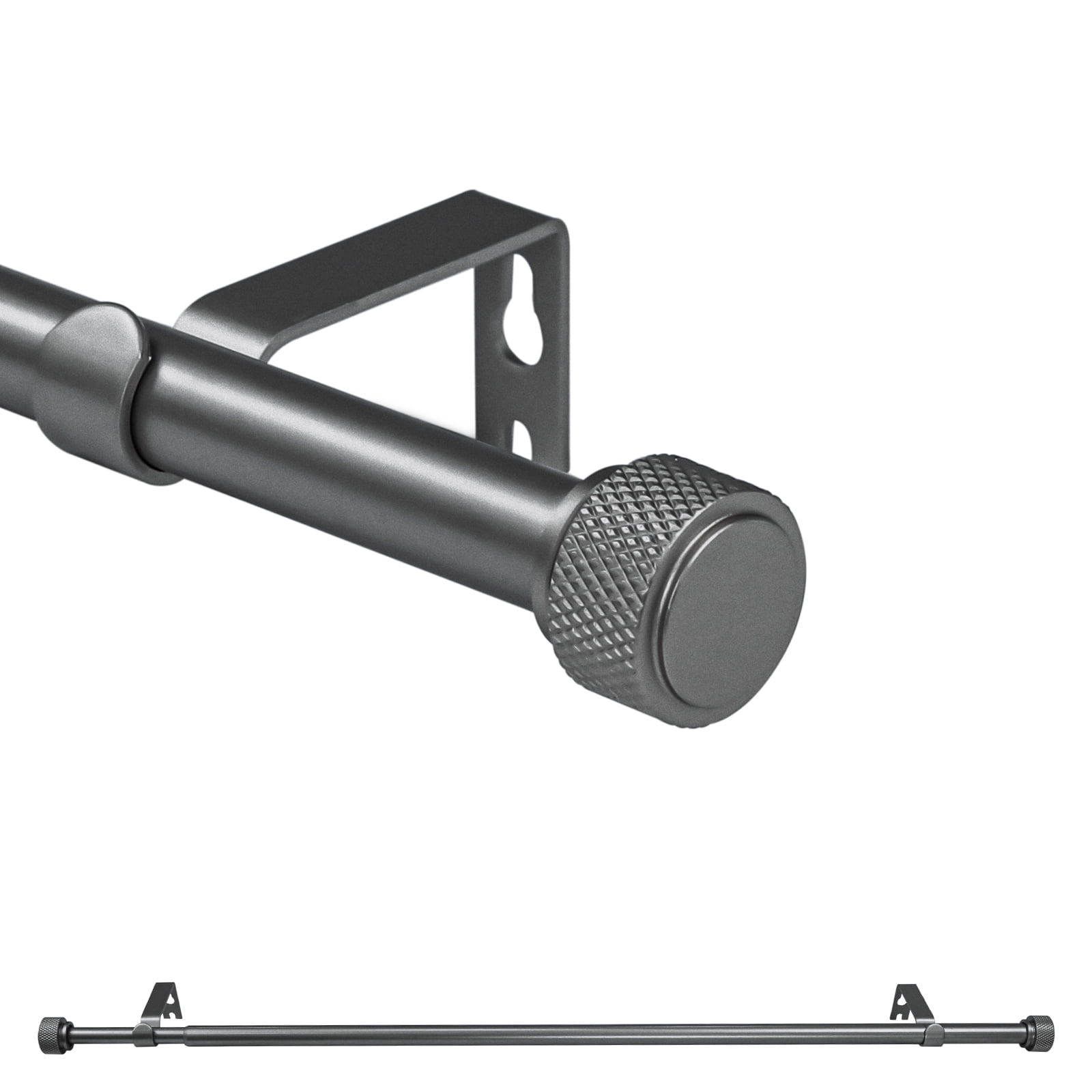 Ridicili 5/8 Inch Adjustable Single Drapery Curtain Rod Set with Rhombus Cylinder Finials, 28"-48", Gun Metal