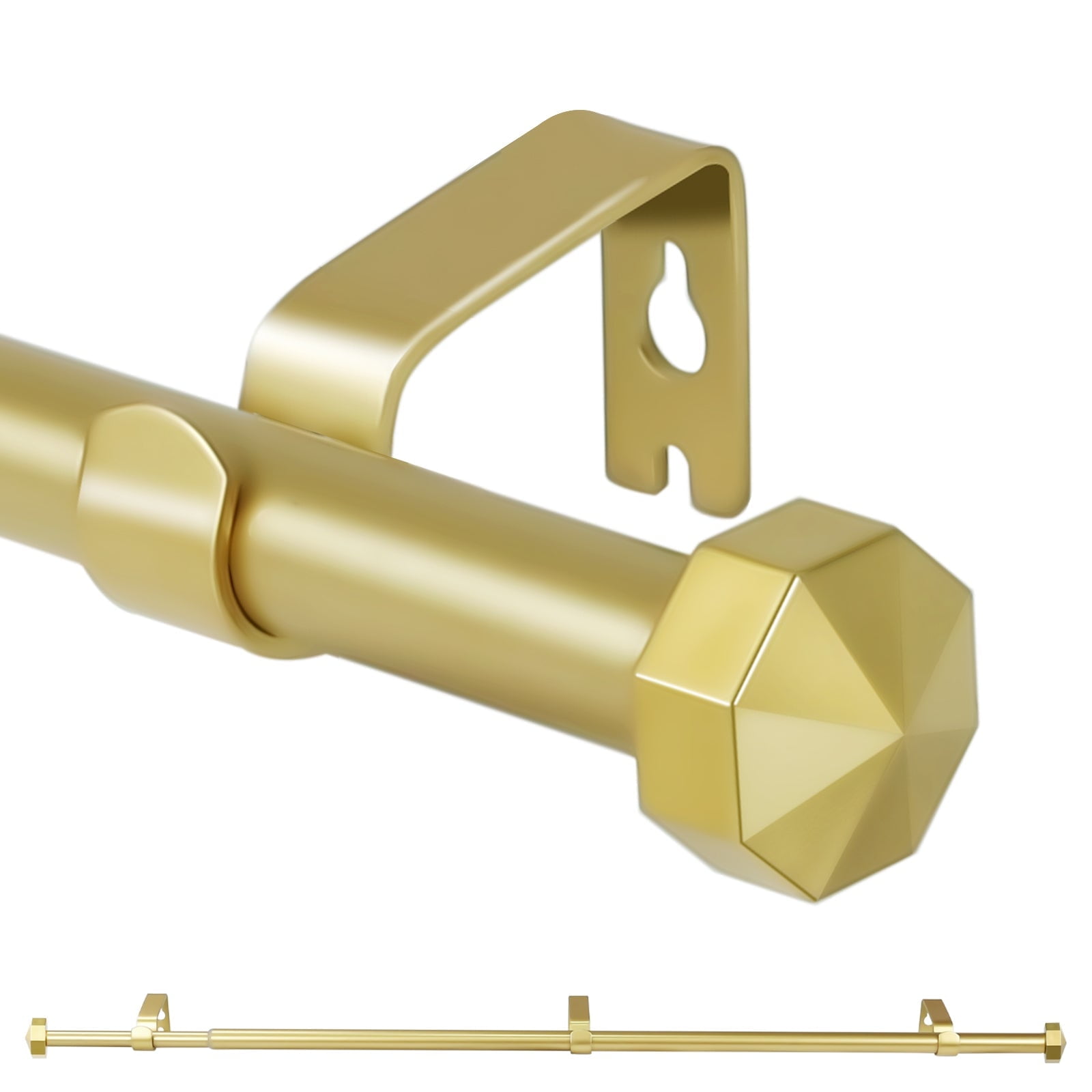 Ridicili 5/8" Single Telescoping Curtain Rod with Octagonal Finials,48"-84",Gold