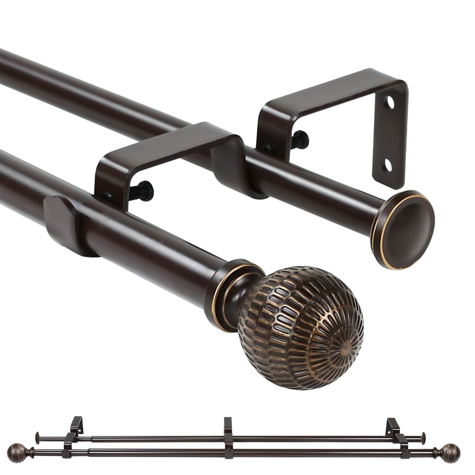 Ridicili 5/8" Telescoping Double Curtain Rods with Reticulated Ball