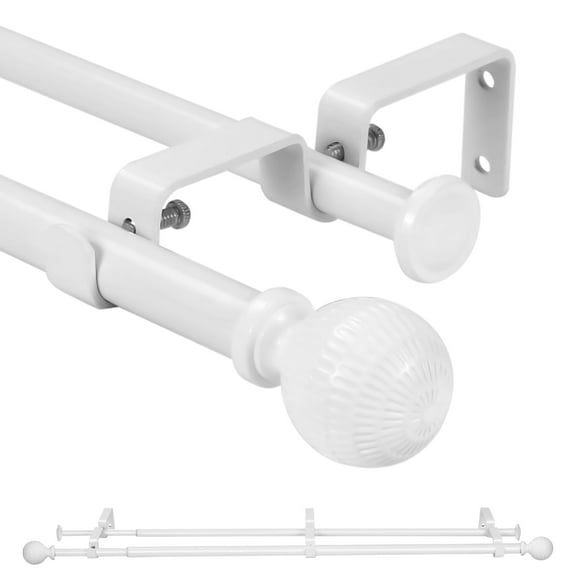 Ridicili 5/8" Telescoping Double Curtain Rods with Reticulated Ball Finials, White,,48"-84", 5/8 Inches Front and 1/2 Inches Back Double Window Drapery Rod