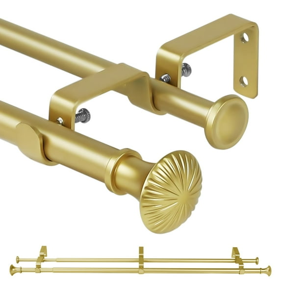 Ridicili 5/8" Telescoping Double Curtain Rods with Trumpet Finials, Gold, 84"-120", 5/8 Inches Front and 1/2 Inches Back Double Window Drapery Rod