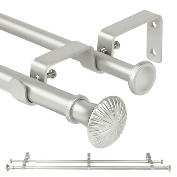 Ridicili 5/8" Telescoping Double Curtain Rods with Trumpet Finials, Pewter, 84"-120", 5/8 Inches Front and 1/2 Inches Back Double Window Drapery Rod