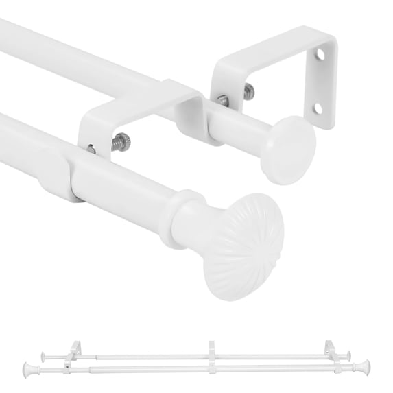 Ridicili 5/8" Telescoping Double Curtain Rods with Trumpet Finials, White,,48"-84", 5/8 Inches Front and 1/2 Inches Back Double Window Drapery Rod