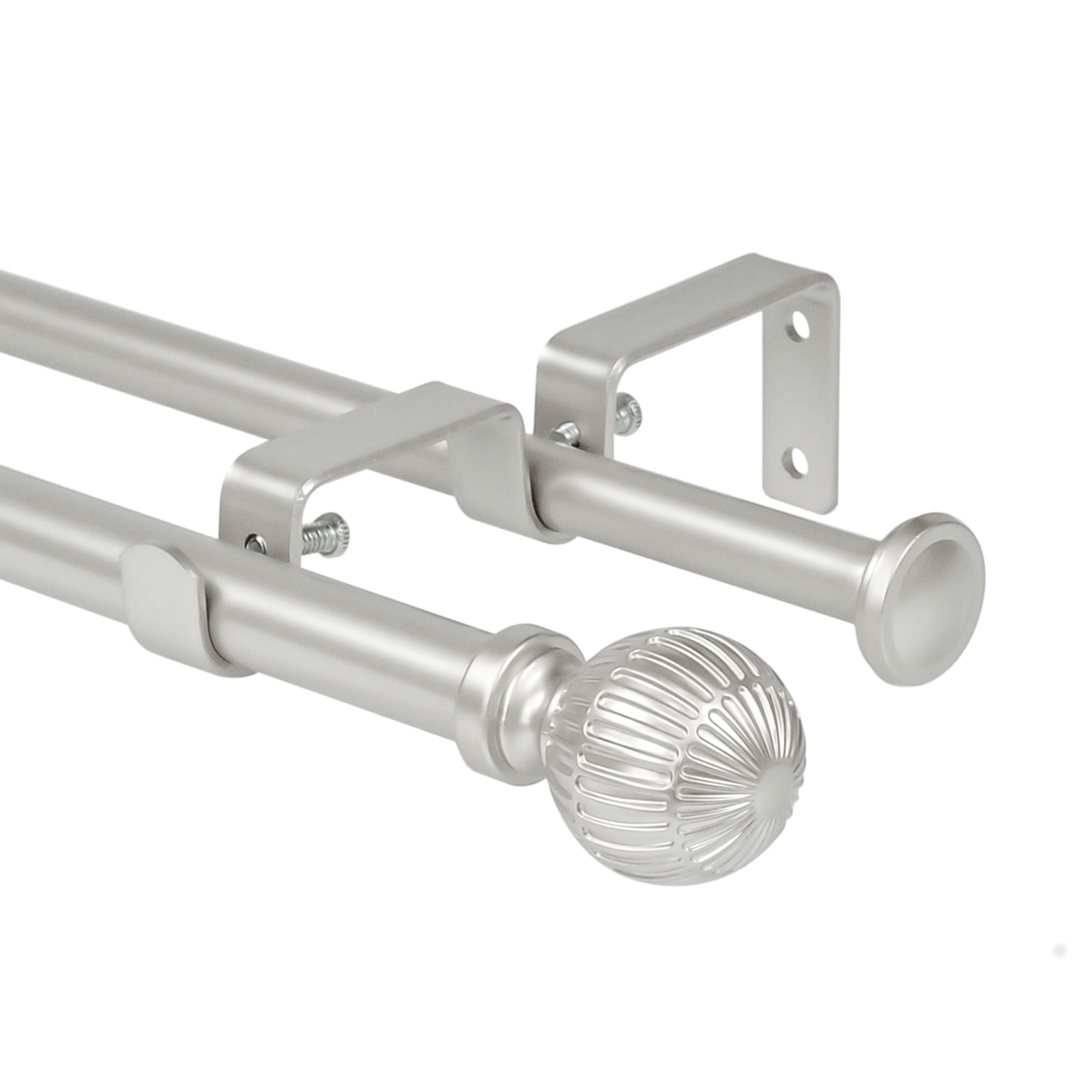 Ridicili 5/8" Telescoping Double Curtain Rods with Volle Finials, Pewter,28"-48", 5/8 Inches Front and 1/2 Inches Back Double Window Drapery Rod
