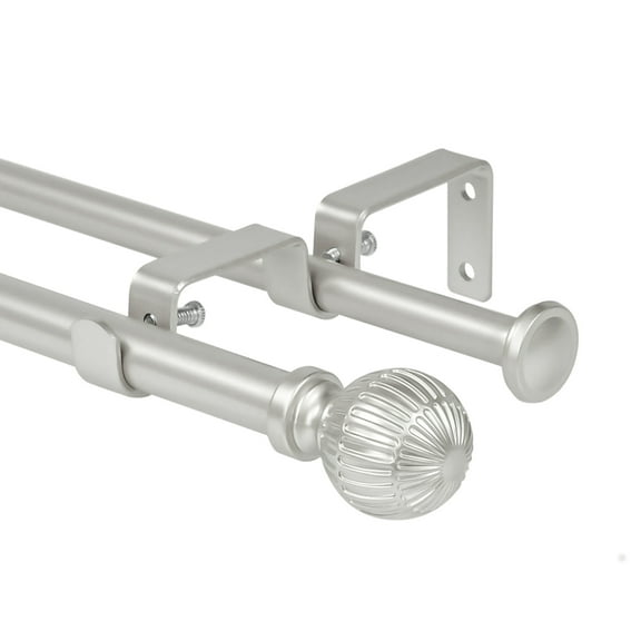 Ridicili 5/8" Telescoping Double Curtain Rods with Volle Finials, Pewter,28"-48", 5/8 Inches Front and 1/2 Inches Back Double Window Drapery Rod